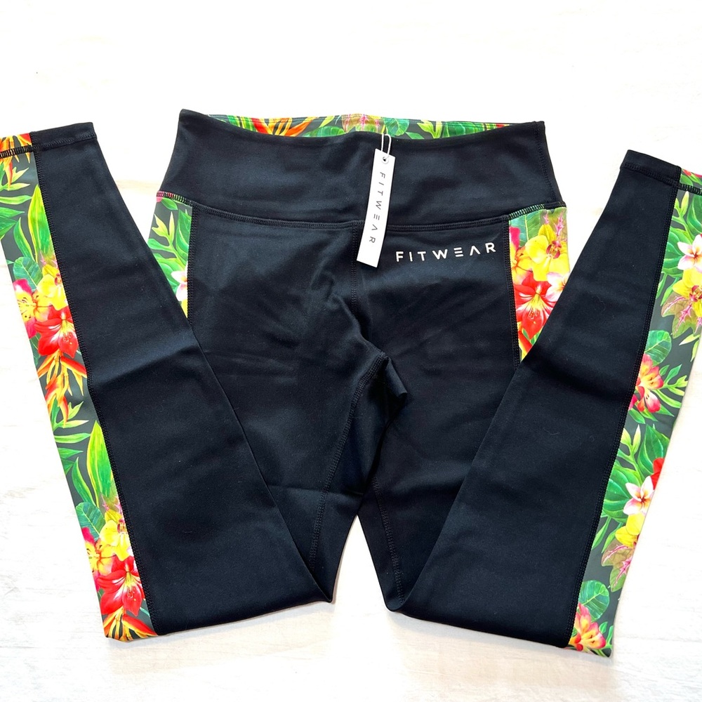Fitwear Tropical Black Floral Leggings Medium